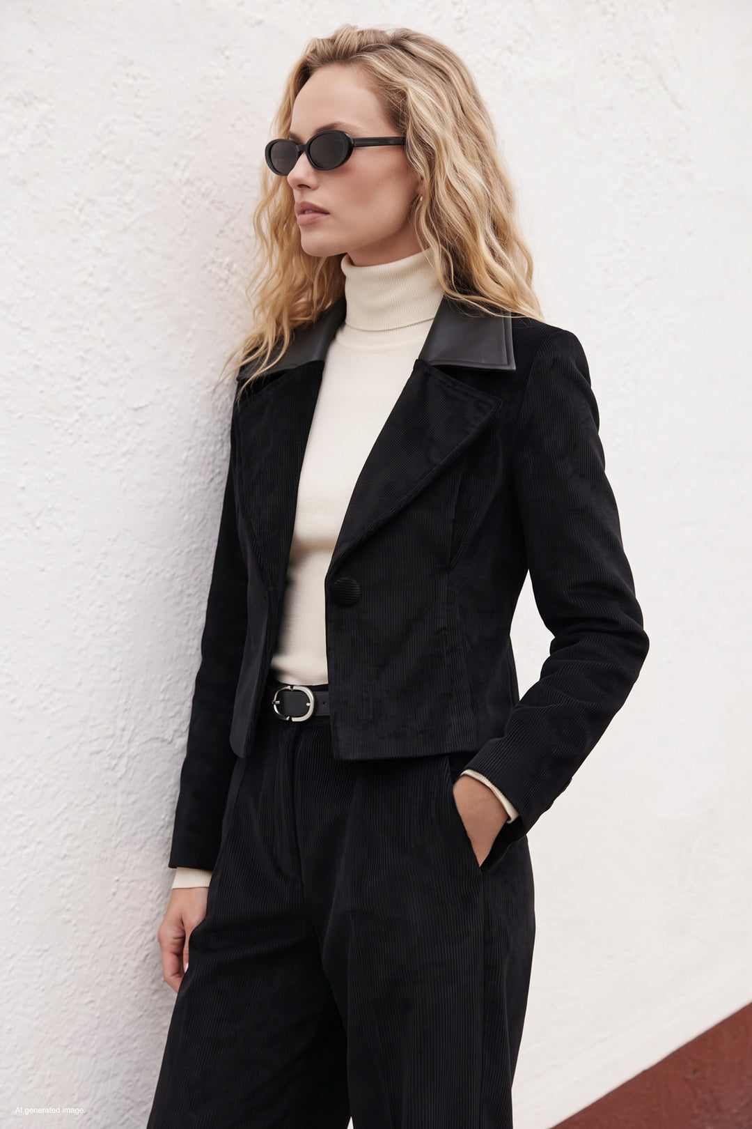 Sateen Veste en velours ajustée - Noir
