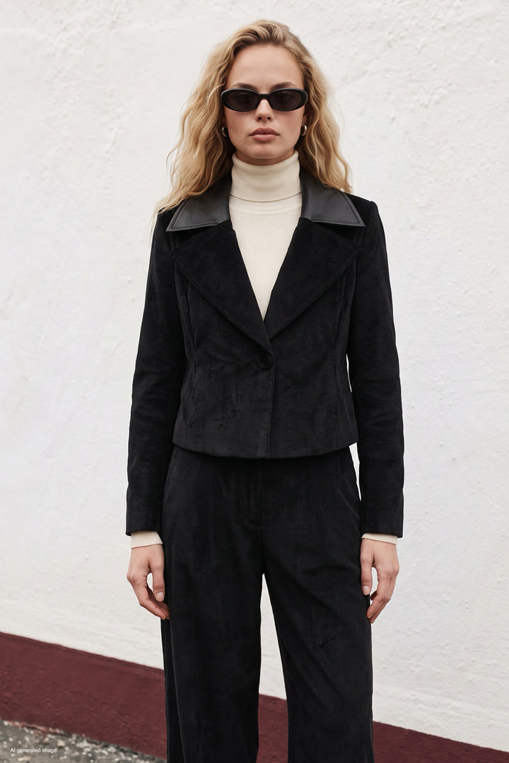 Sateen Veste en velours ajustée - Noir