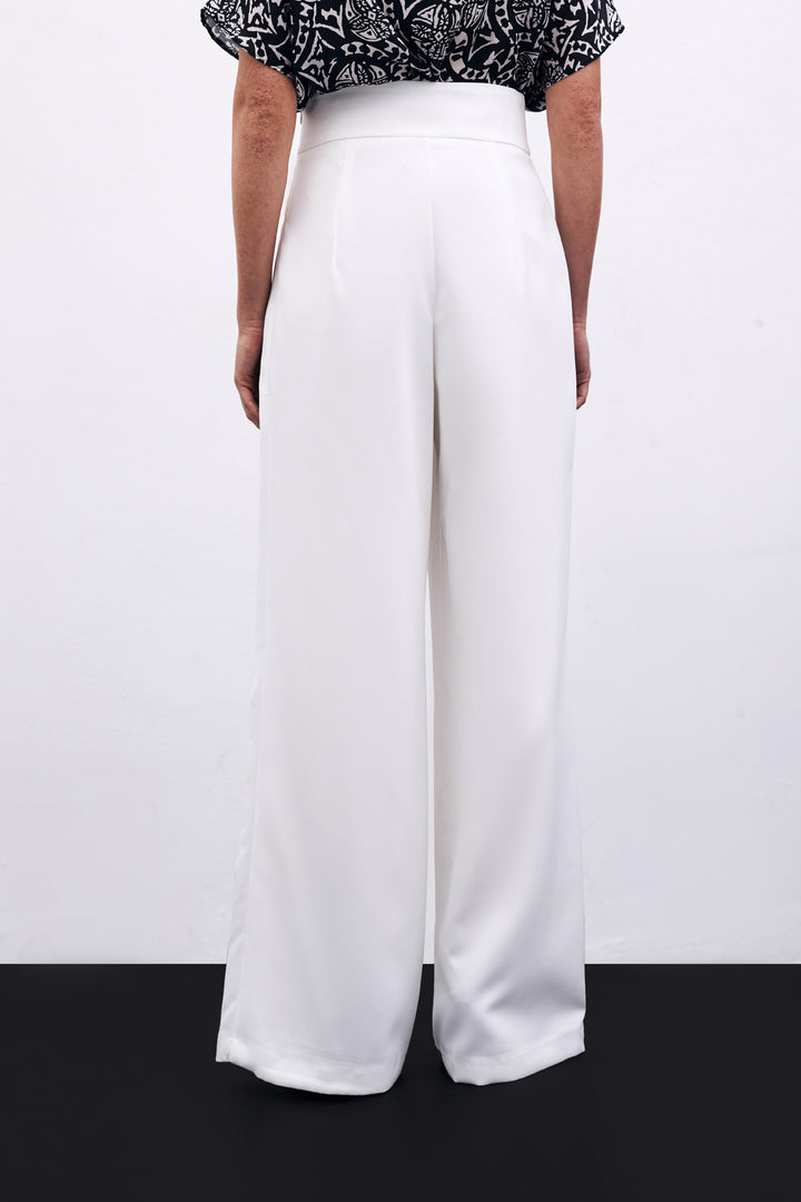 Sateen Pantalon large avec accessoire de taille - Écru