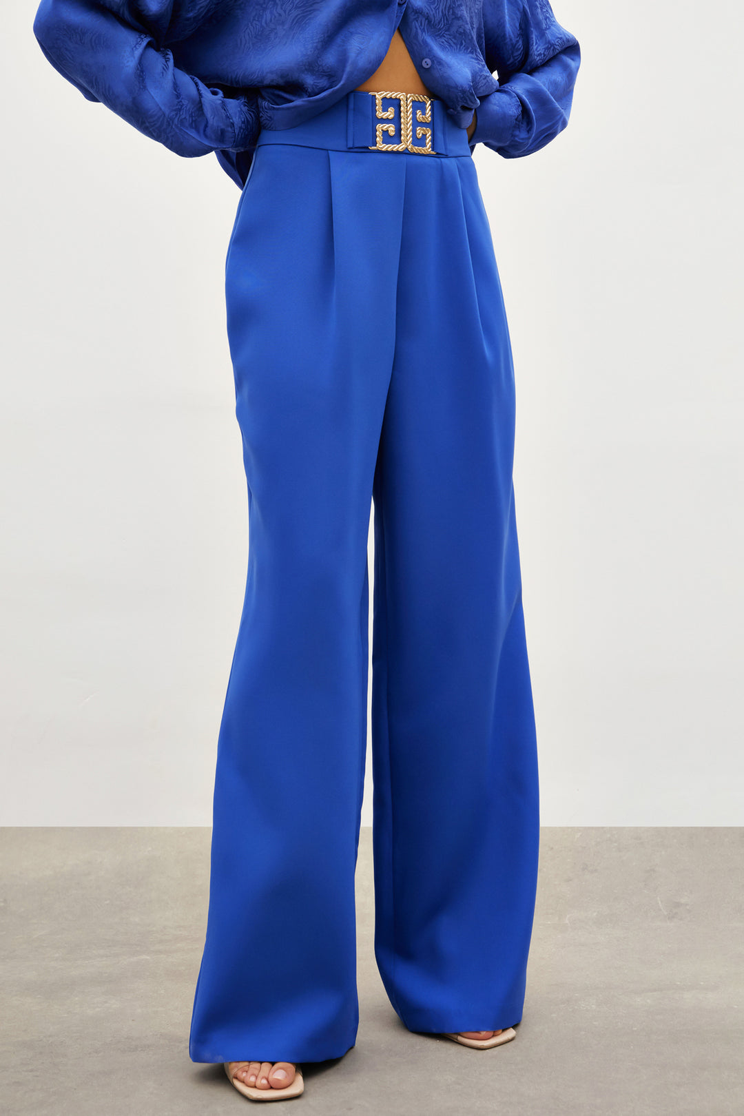 Sateen Pantalon large avec accessoire de taille - sax Bleu