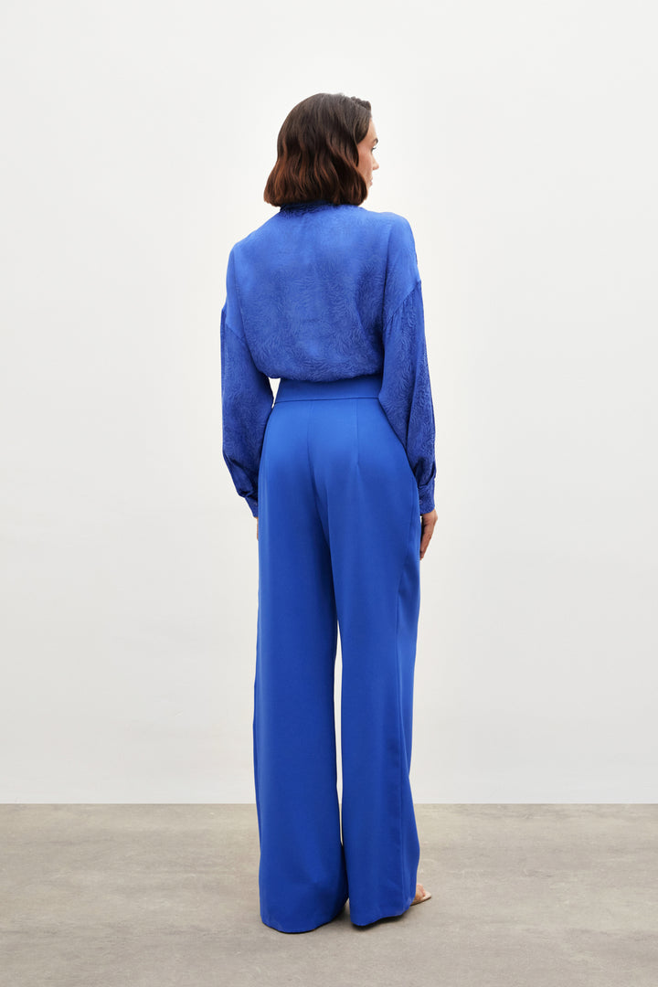 Sateen Pantalon large avec accessoire de taille - sax Bleu