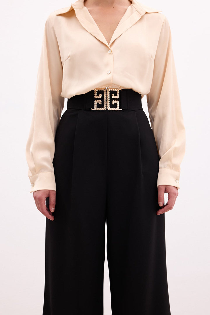 Sateen Pantalon large à accessoires de taille - Noir
