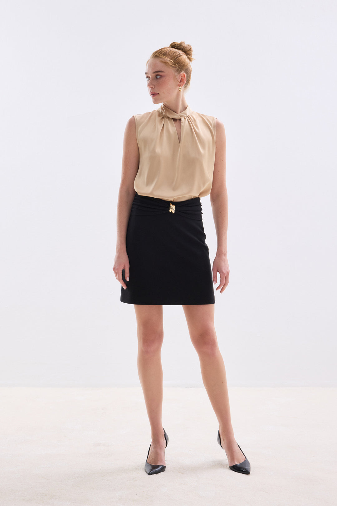 Sateen Jupe Mini avec Accessoire de Taille - Noir