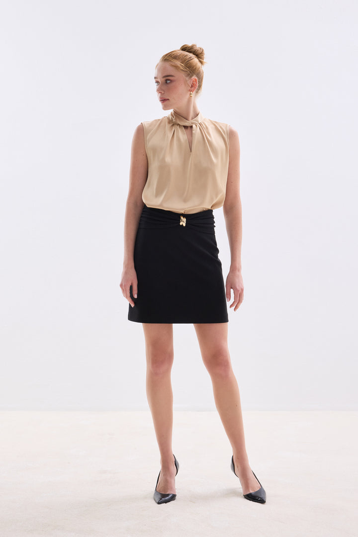 Sateen Jupe Mini avec Accessoire de Taille - Noir