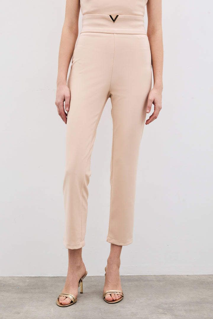 Sateen Pantalon avec accessoire à la taille - Beige
