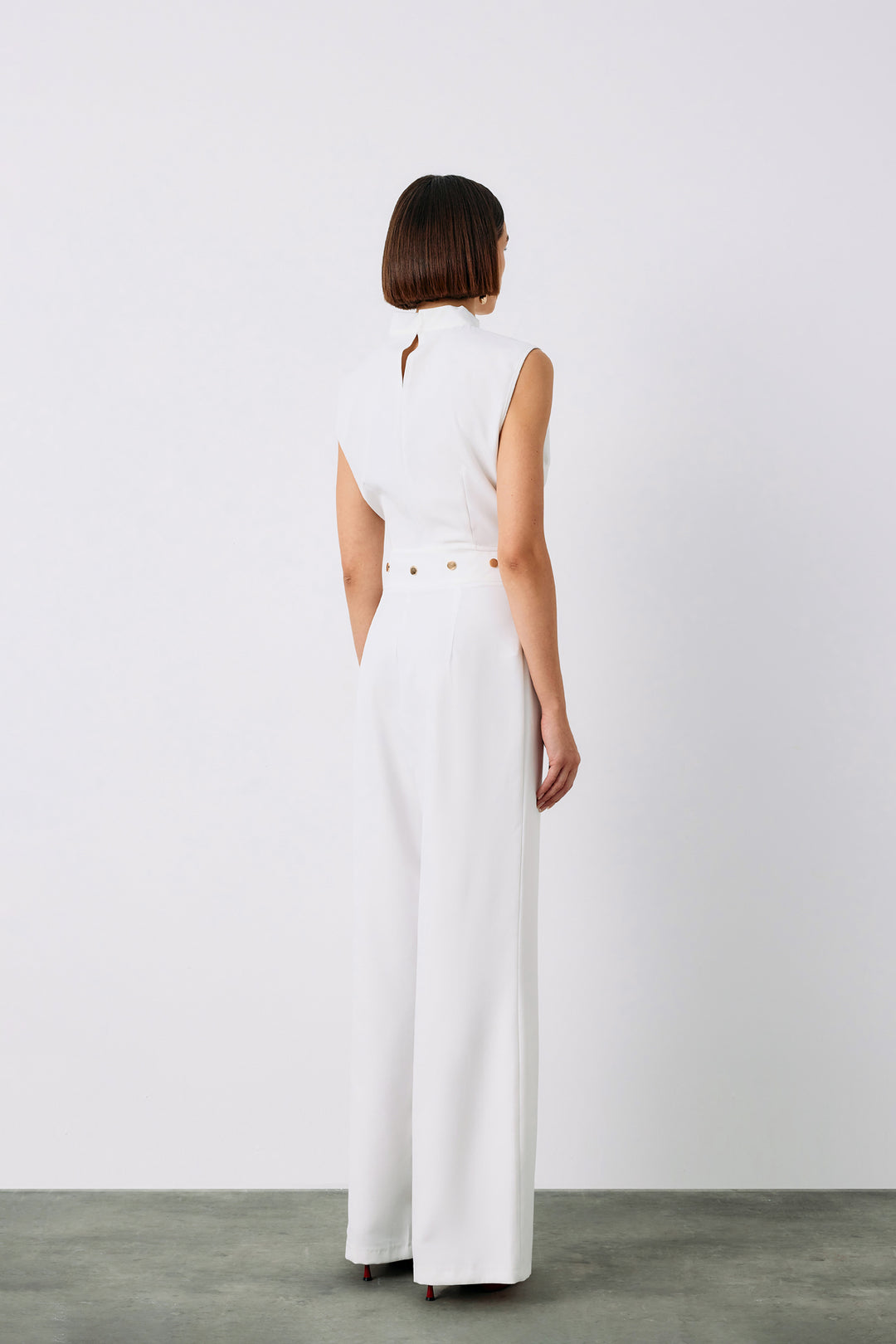 Sateen Pantalon avec accessoire à la taille - Écru