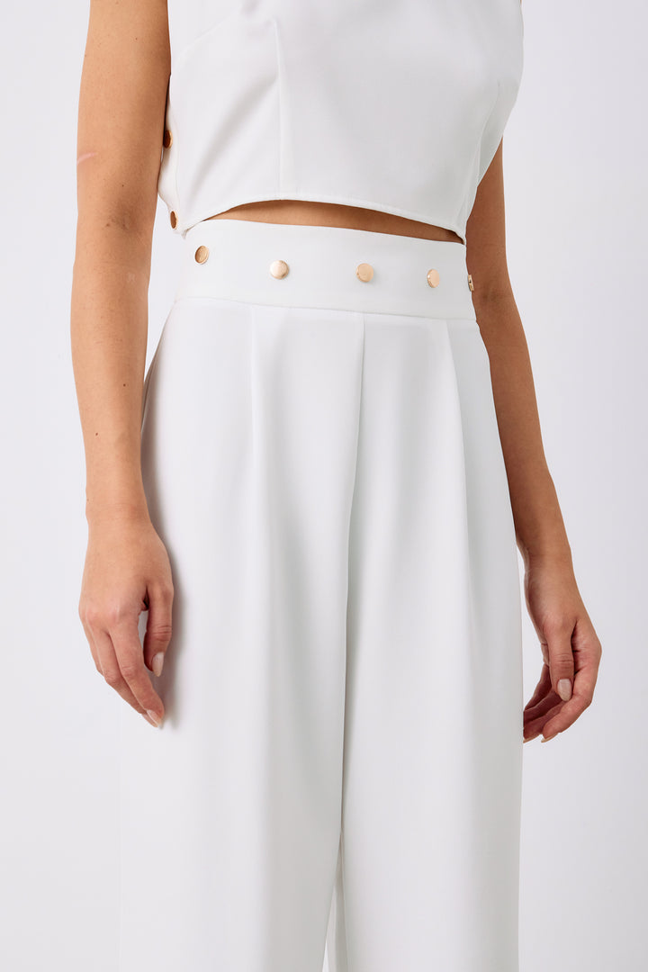 Sateen Pantalon avec accessoire à la taille - Écru