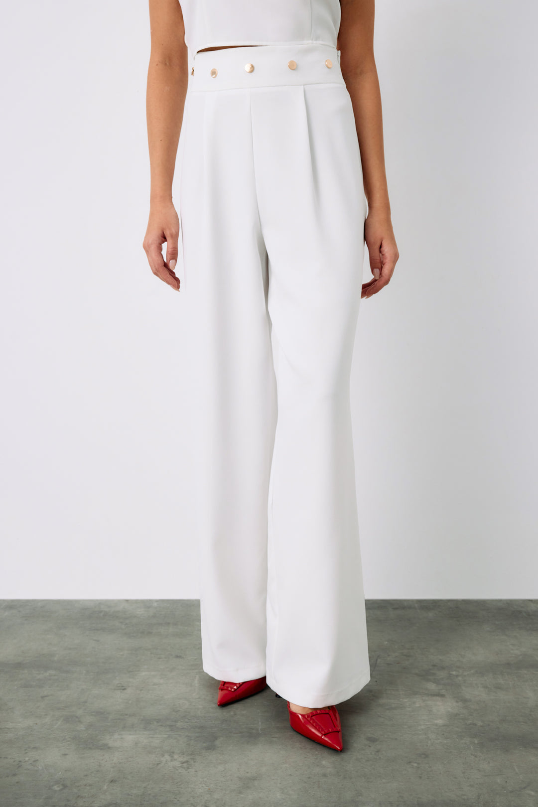 Sateen Pantalon avec accessoire à la taille - Écru