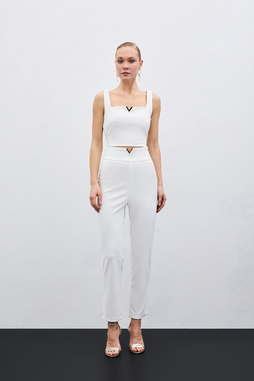 Sateen Pantalon avec Accessoire de Ceinture - Écru