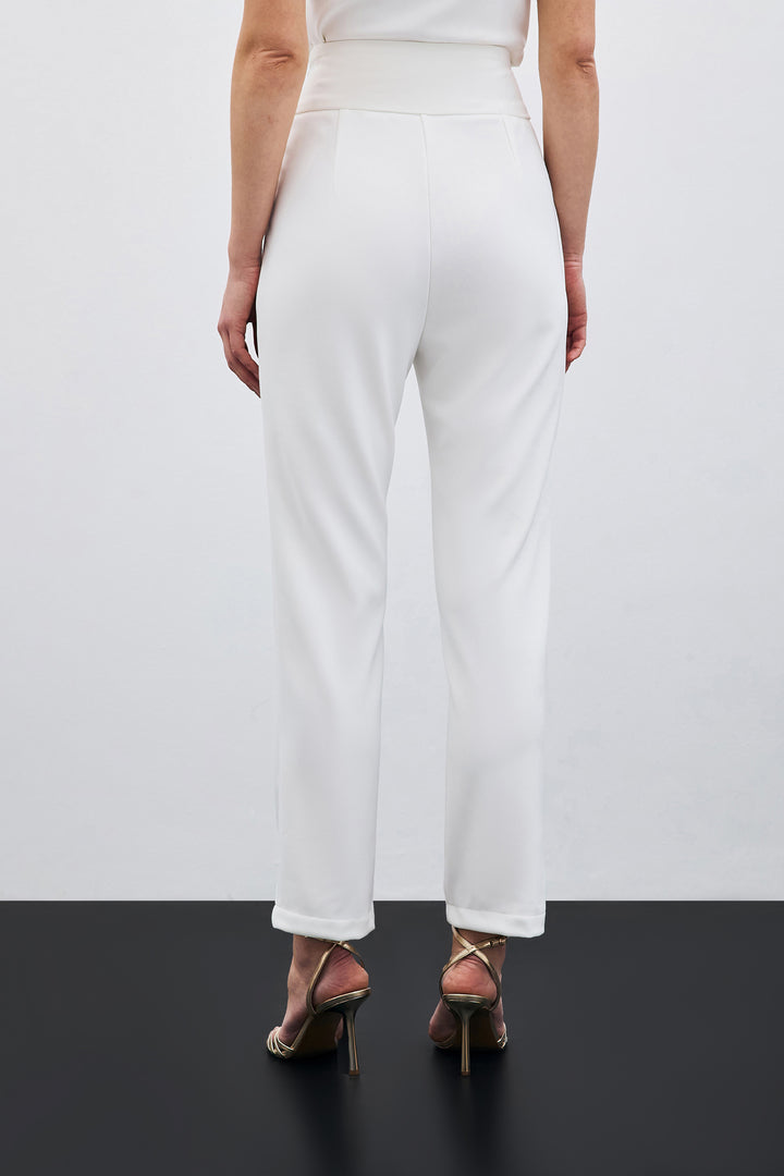 Sateen Pantalon avec Accessoire de Ceinture - Écru