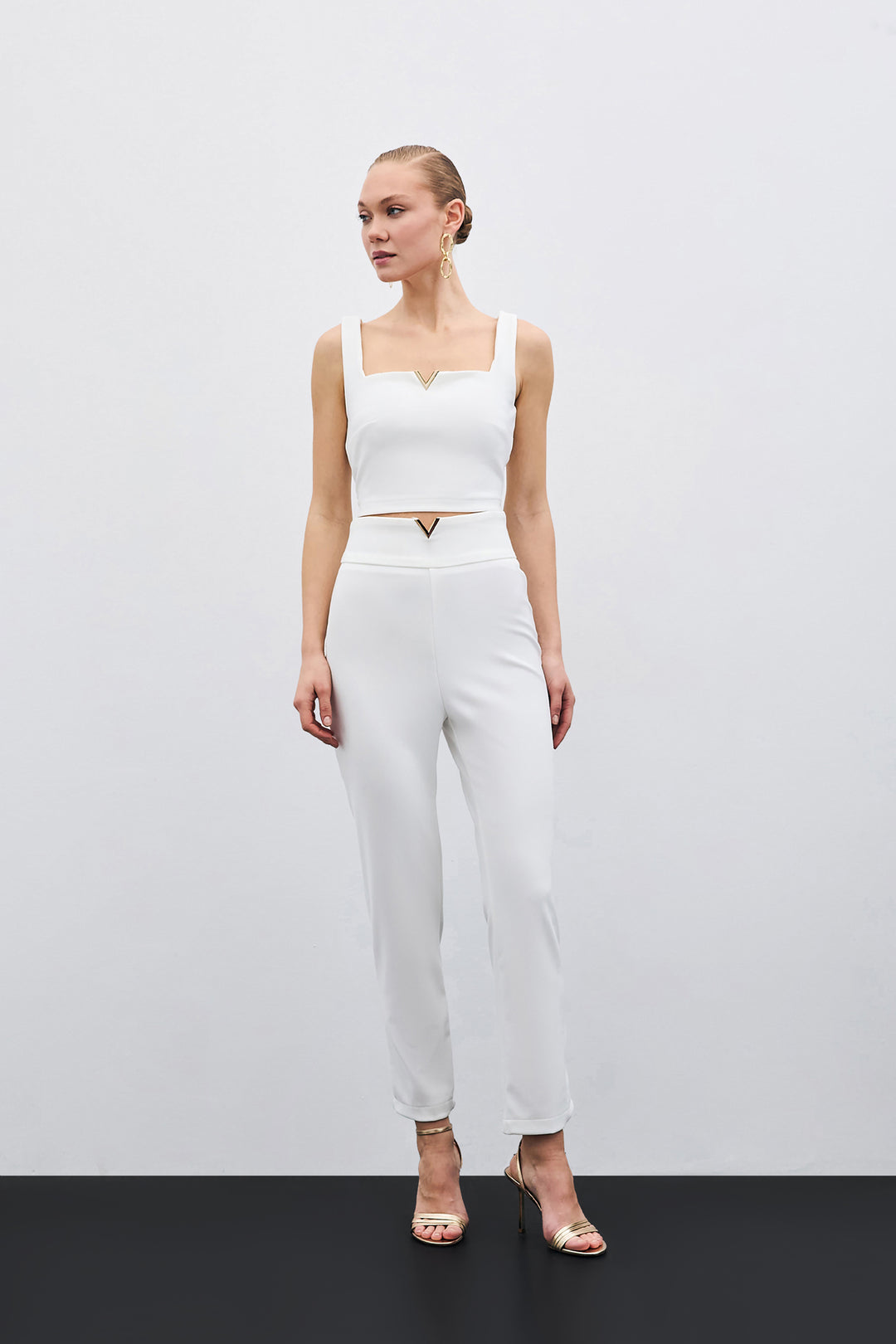 Sateen Pantalon avec Accessoire de Ceinture - Écru