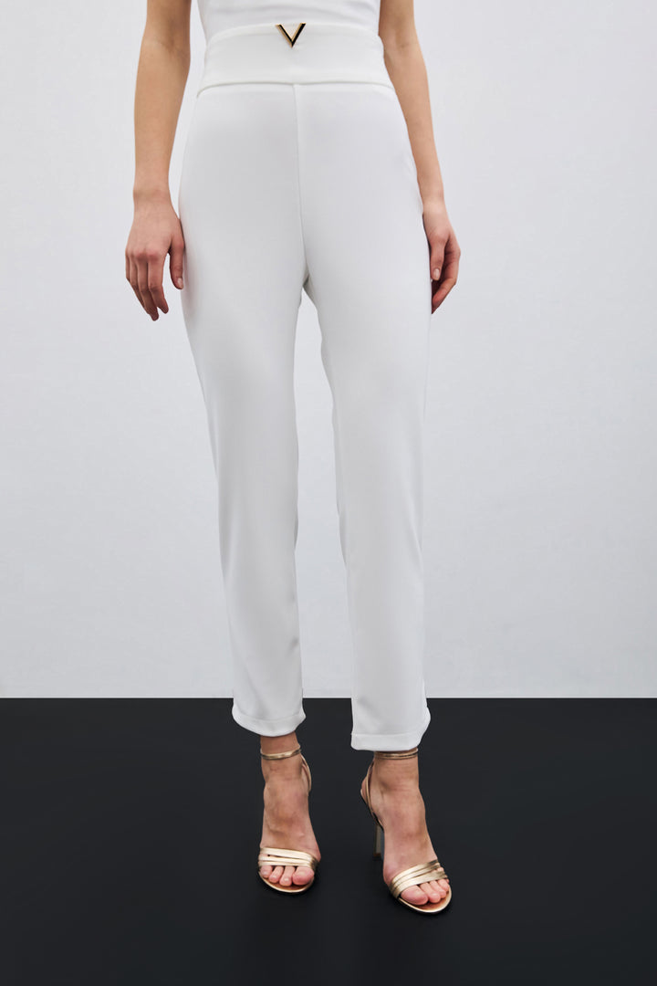 Sateen Pantalon avec Accessoire de Ceinture - Écru