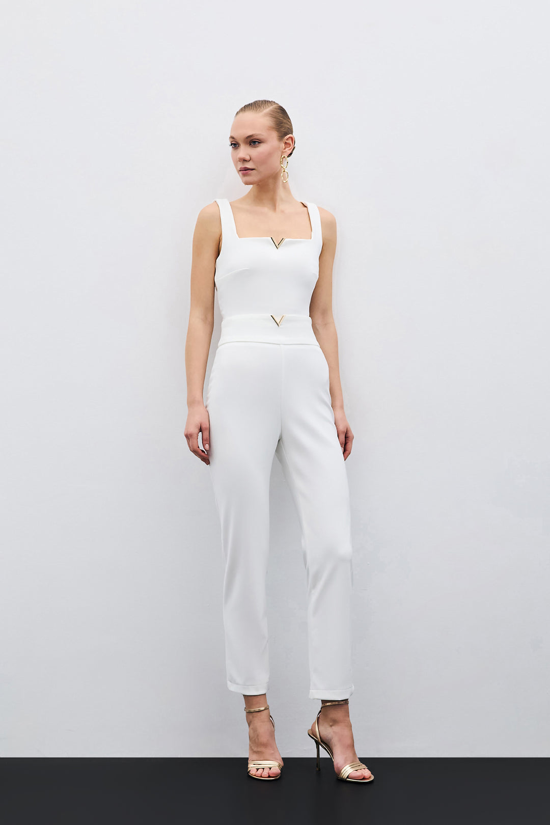 Sateen Pantalon avec Accessoire de Ceinture - Écru