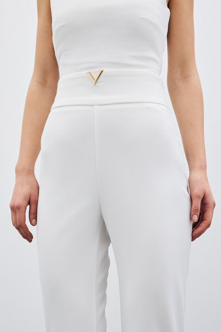 Sateen Pantalon avec Accessoire de Ceinture - Écru