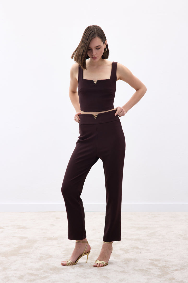 Sateen Pantalon avec Accessoire de Ceinture - Marron