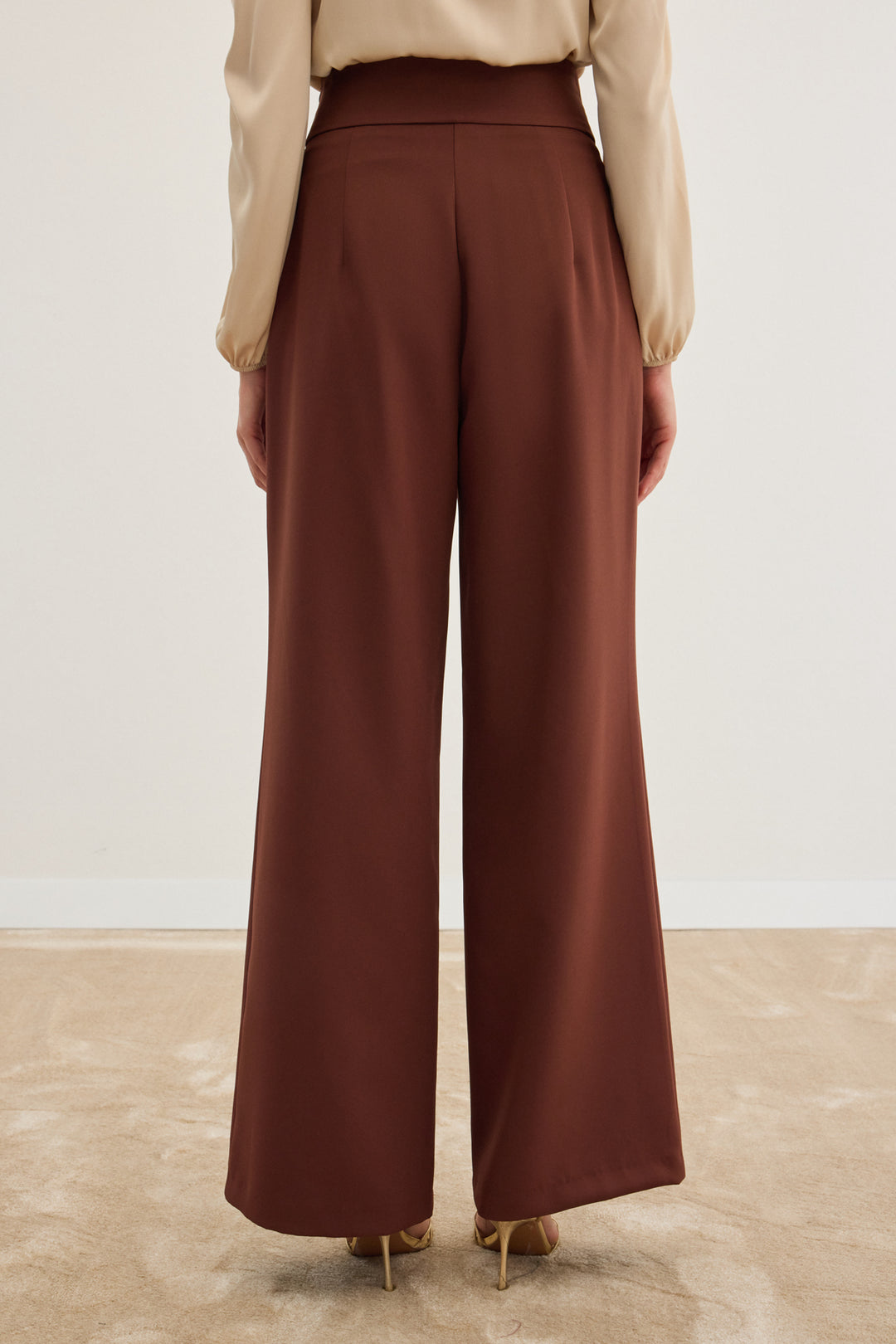 Sateen Pantalon avec accessoire de taille - Marron