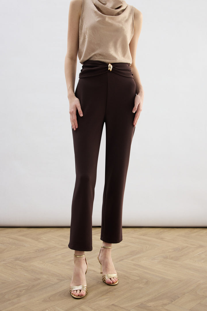 Sateen Pantalon avec Accessoire de Taille - Marron