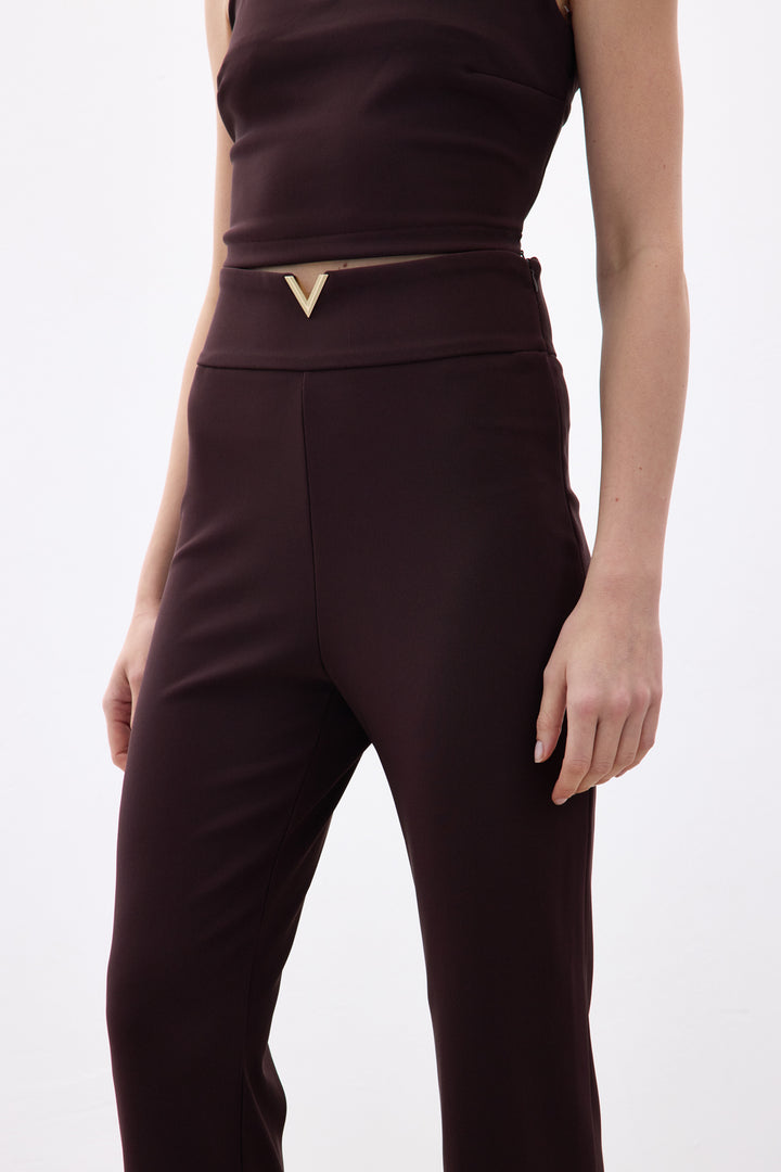 Sateen Pantalon avec Accessoire de Ceinture - Marron