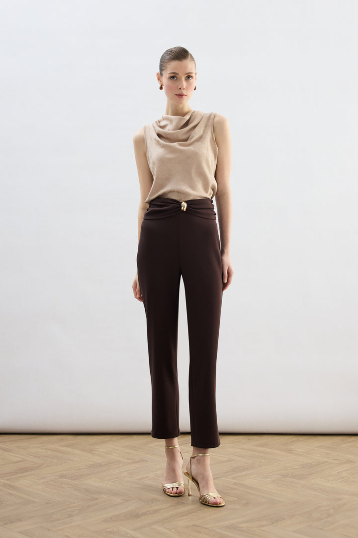 Sateen Pantalon avec Accessoire de Taille - Marron