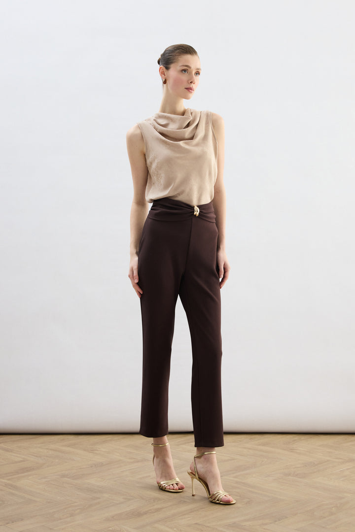 Sateen Pantalon avec Accessoire de Taille - Marron