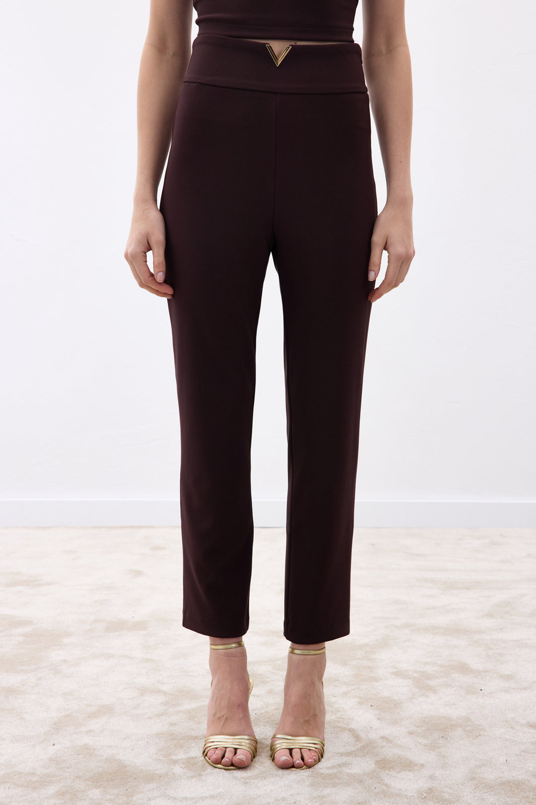 Sateen Pantalon avec Accessoire de Ceinture - Marron