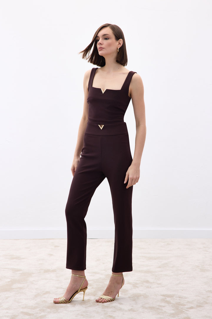 Sateen Pantalon avec Accessoire de Ceinture - Marron
