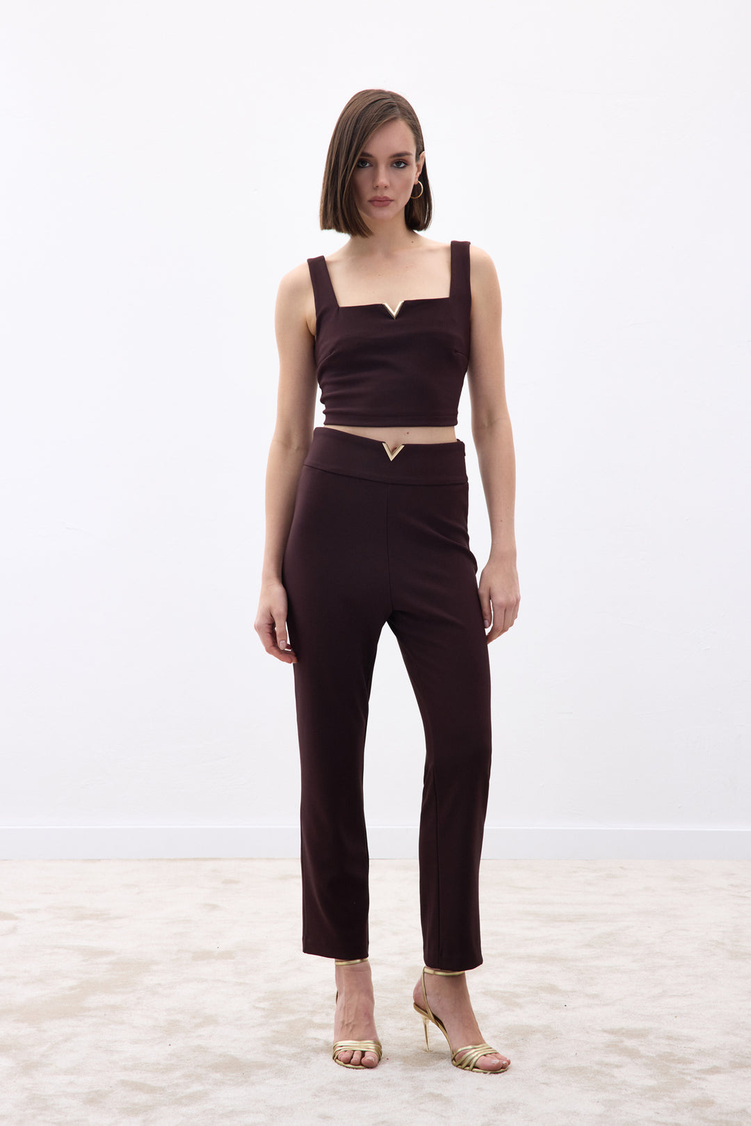 Sateen Pantalon avec Accessoire de Ceinture - Marron
