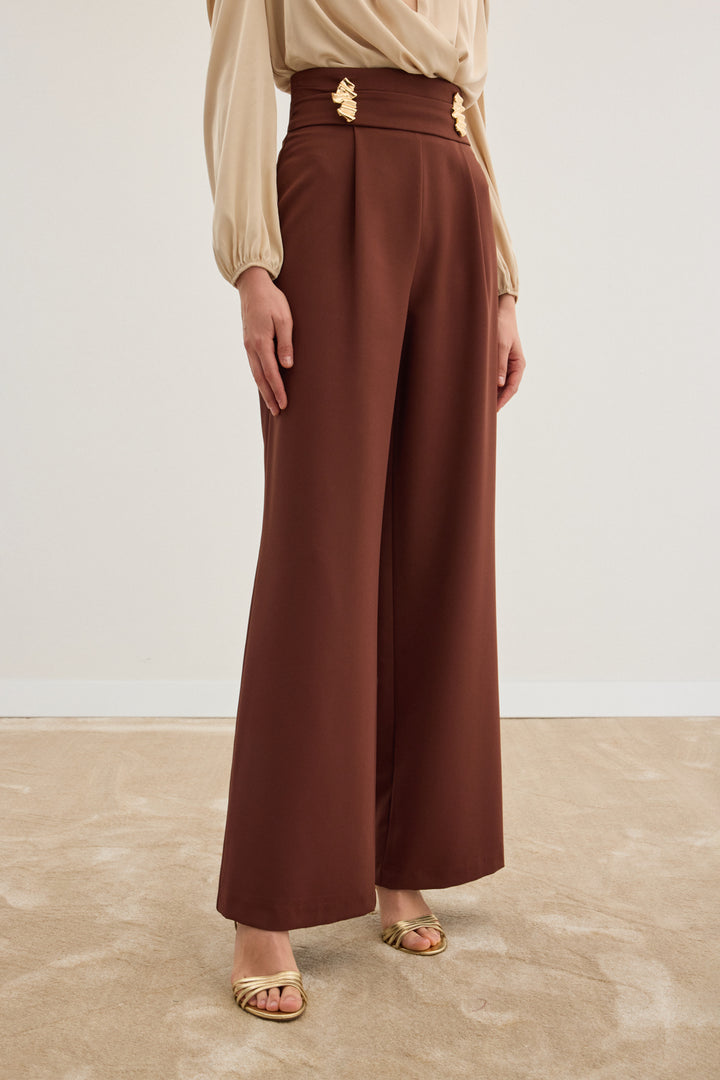Sateen Pantalon avec accessoire de taille - Marron