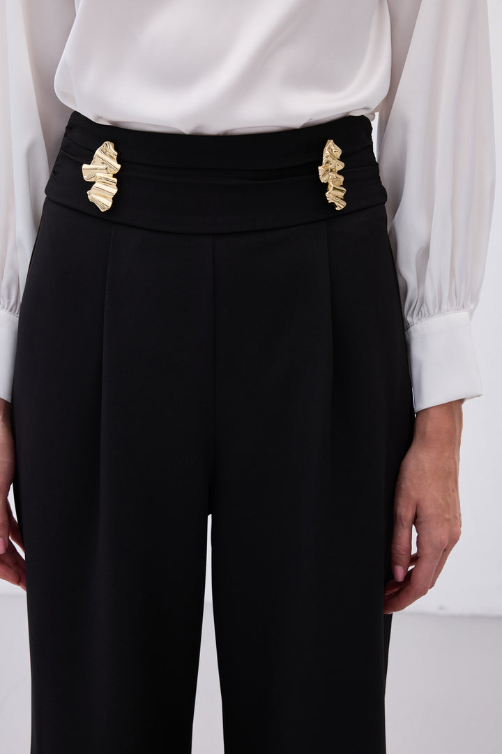 Sateen Pantalon avec accessoire de taille - Noir