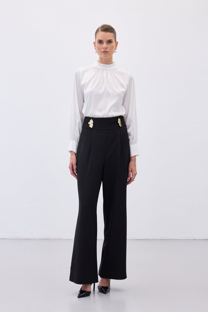Sateen Pantalon avec accessoire de taille - Noir