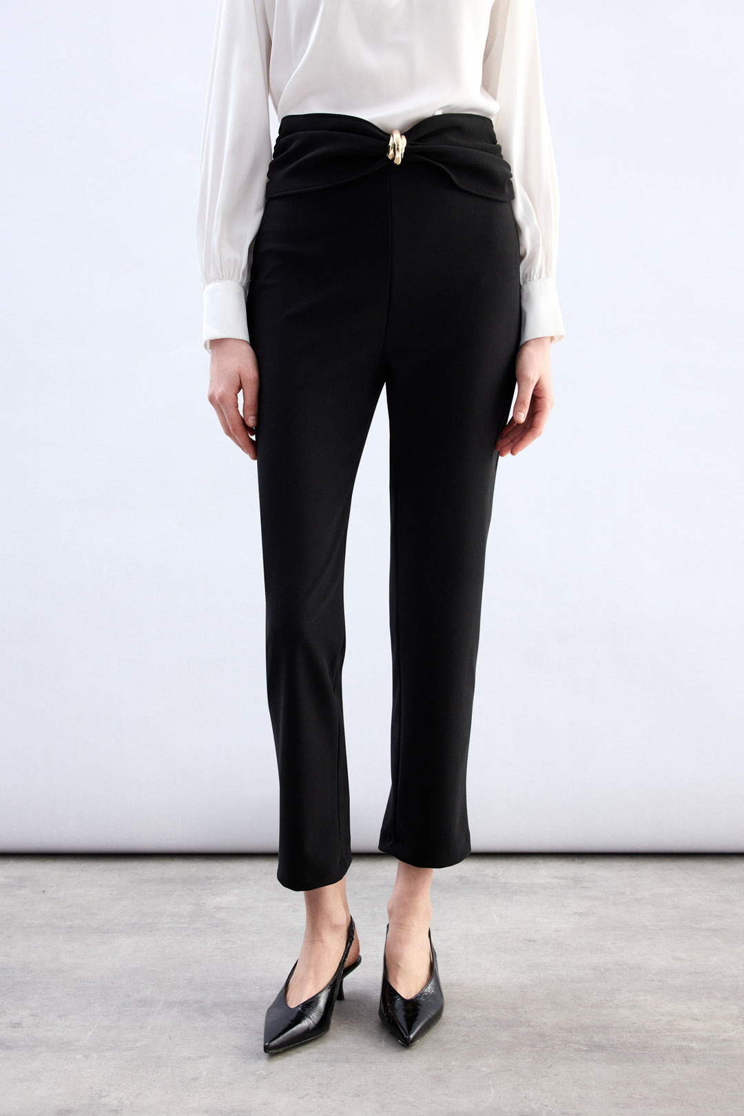 Sateen Pantalon avec Accessoire de Taille - Noir