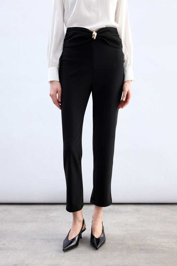 Sateen Pantalon avec Accessoire de Taille - Noir