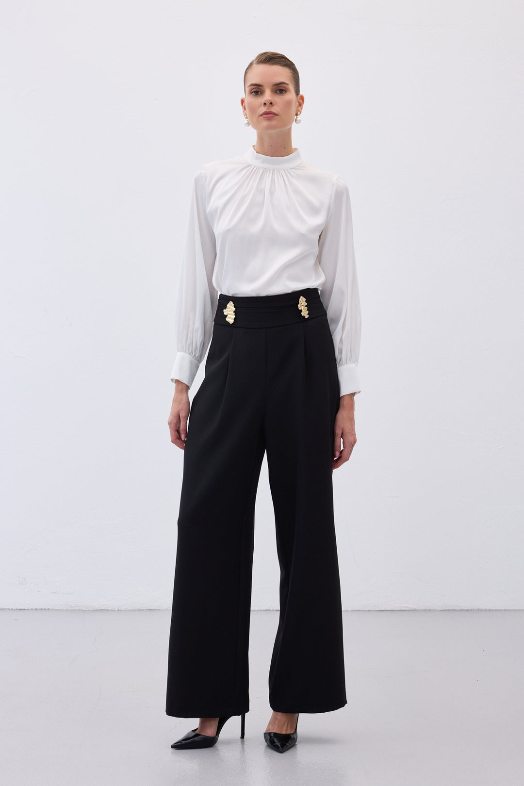 Sateen Pantalon avec accessoire de taille - Noir