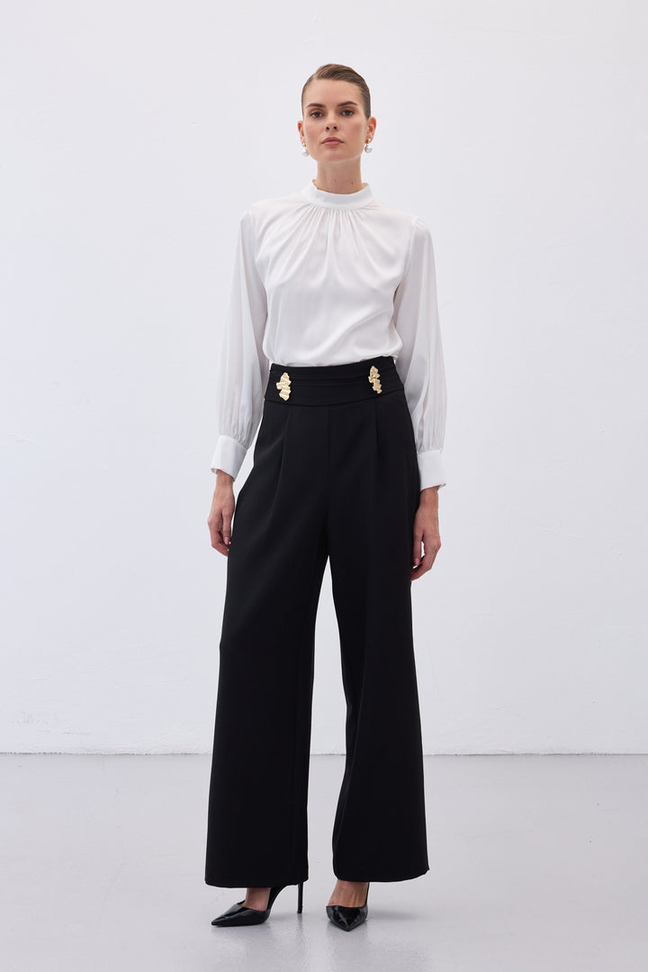 Sateen Pantalon avec accessoire de taille - Noir
