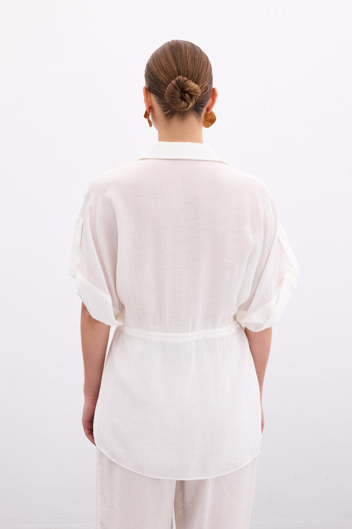 Sateen Chemise à taille froncée - Écru