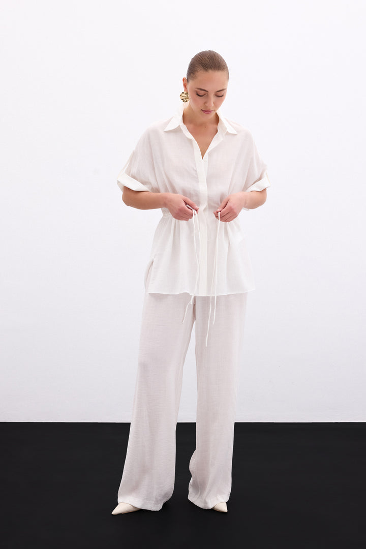 Sateen Chemise à taille froncée - Écru