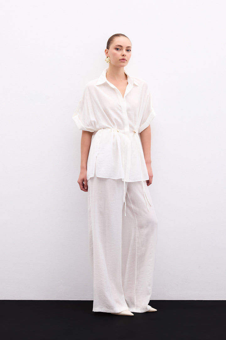 Sateen Chemise à taille froncée - Écru