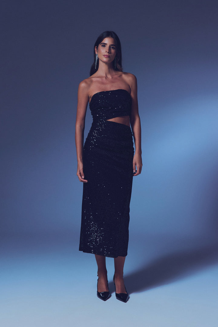 Sateen Robe pailletée décolletée - Noir