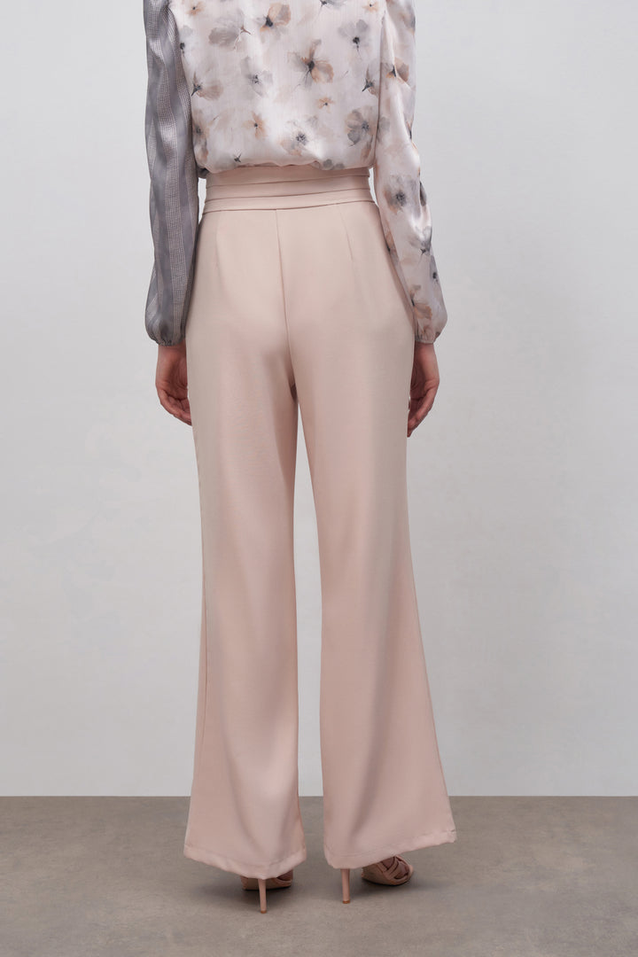Sateen Pantalon à poches taille haute - Beige