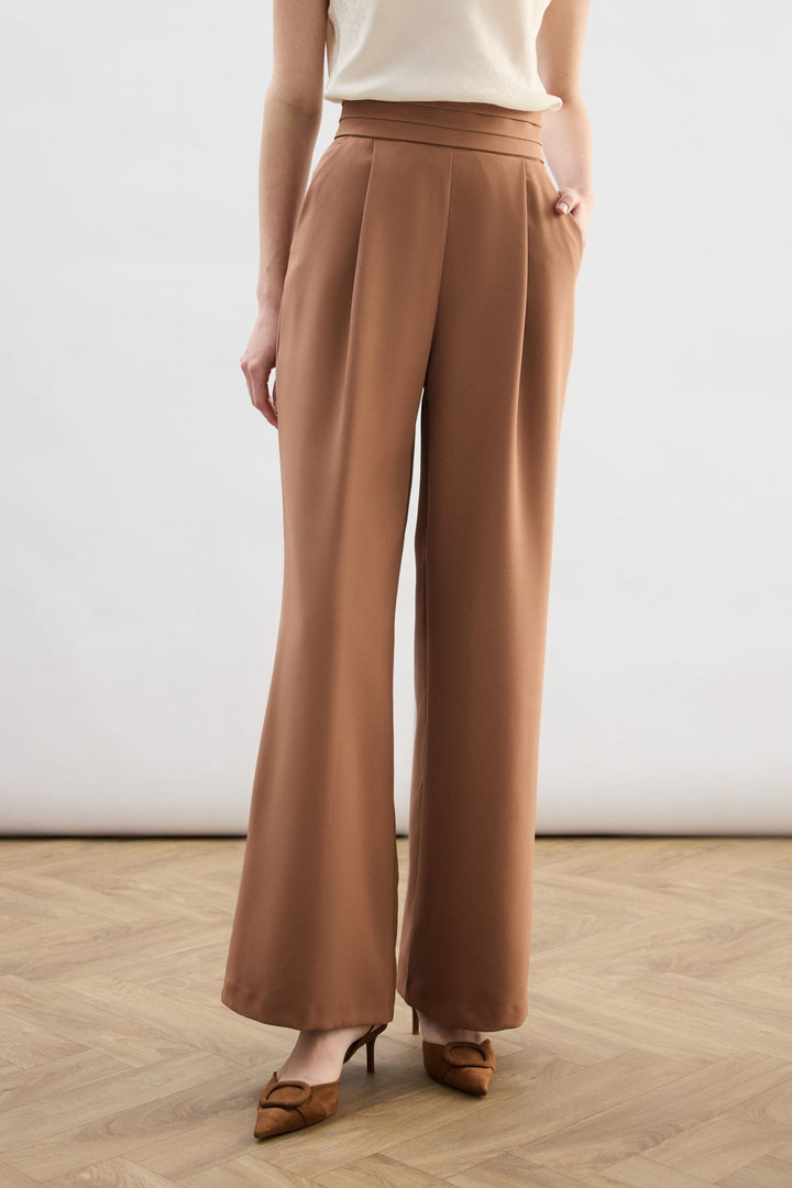 Sateen Pantalon à poches avec détail de taille - camel
