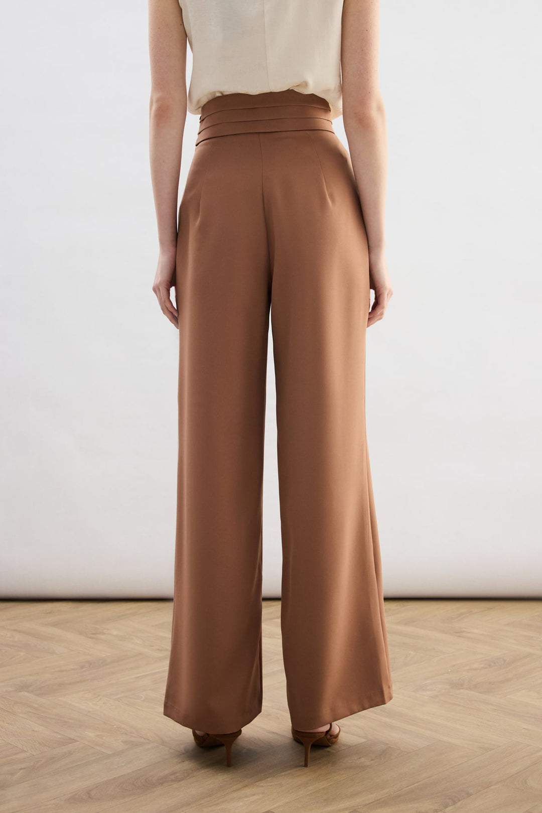 Sateen Pantalon à poches avec détail de taille - camel