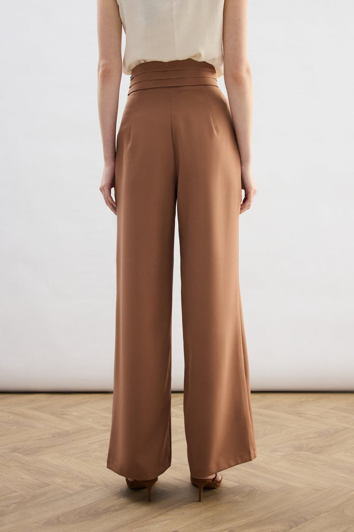 Sateen Pantalon à poches avec détail de taille - camel