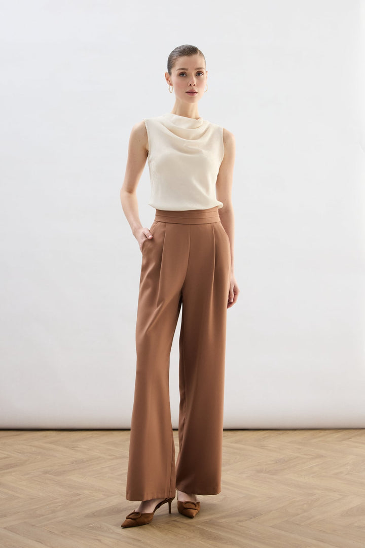 Sateen Pantalon à poches avec détail de taille - camel