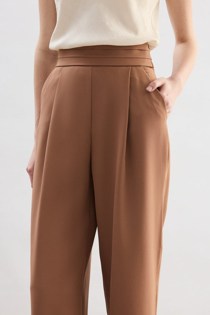 Sateen Pantalon à poches avec détail de taille - camel