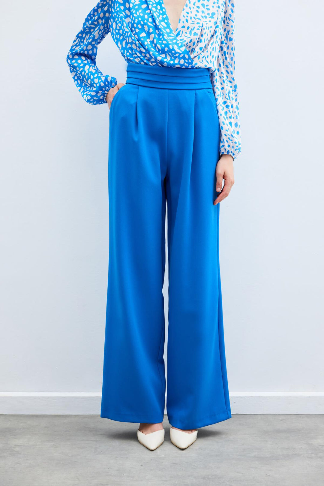 Sateen Pantalon à poches taille haute - Indigo