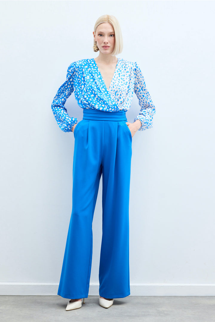 Sateen Pantalon à poches taille haute - Indigo