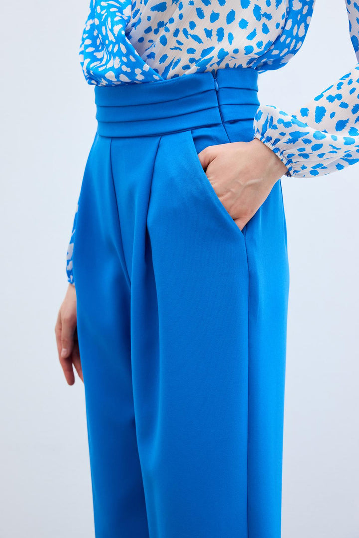Sateen Pantalon à poches taille haute - Indigo