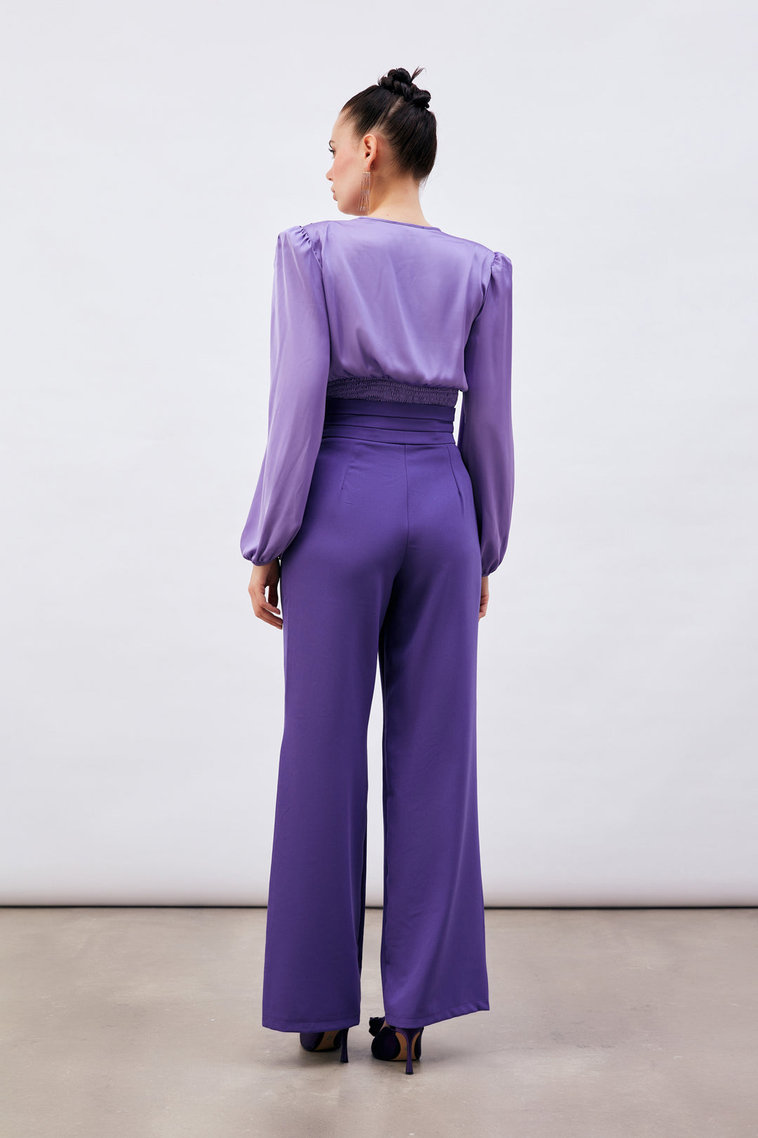 Sateen Pantalon à poches avec détail ceinture - Violet