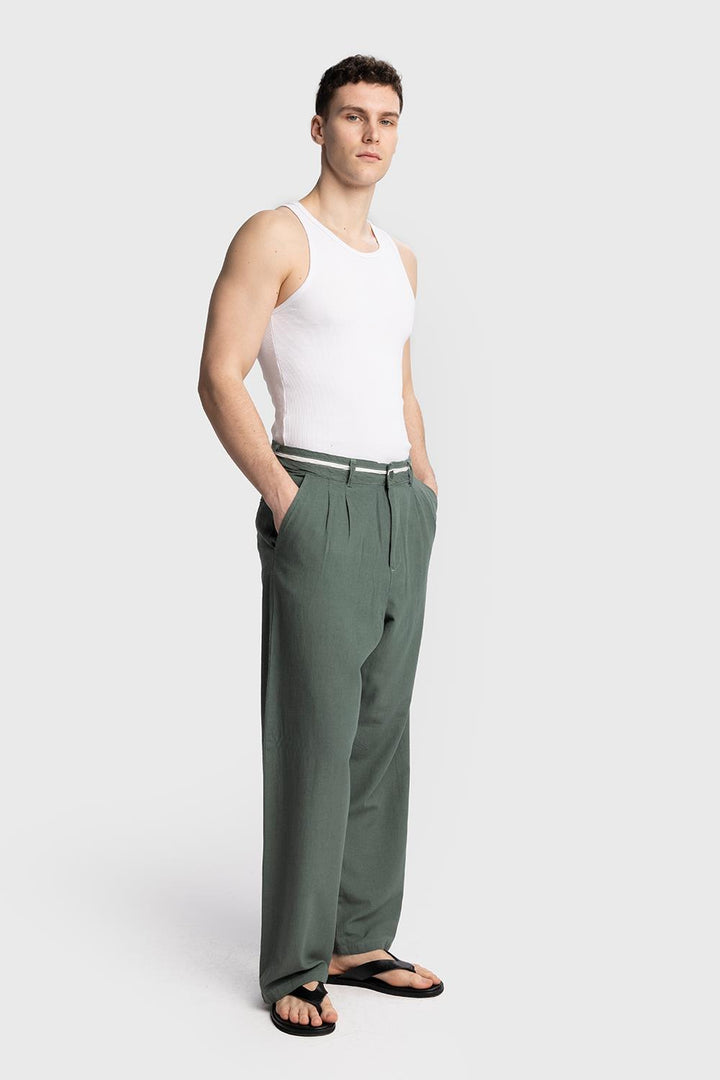 Giesto Pantalon en lin avec détail de taille - Vert