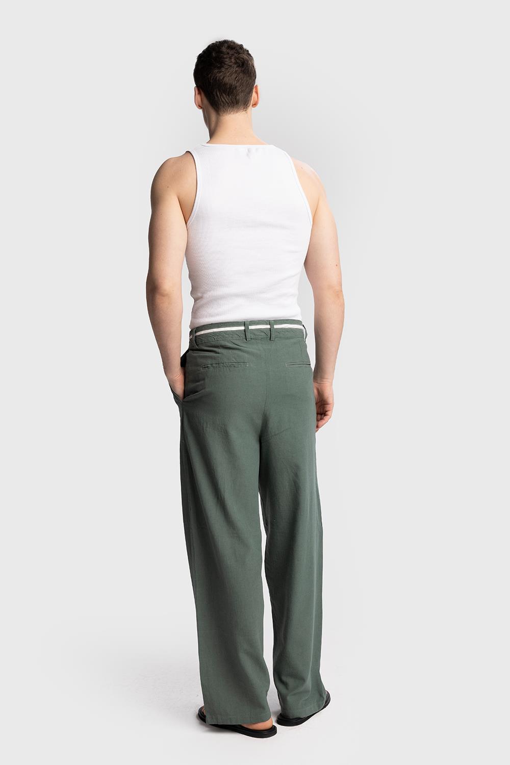 Giesto Pantalon en lin avec détail de taille - Vert